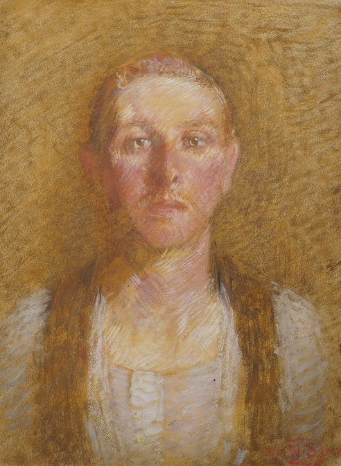 William Shackleton (British, 1872-1933), pastel and watercolour on textured card, Portrait of a youth, initialled and dated 1900, 28 x 22cm, unframed. Condition - good